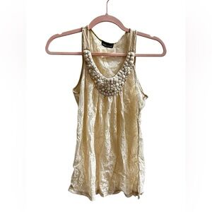 Y2K Wet Seal Cream Beaded Lace Tank Top